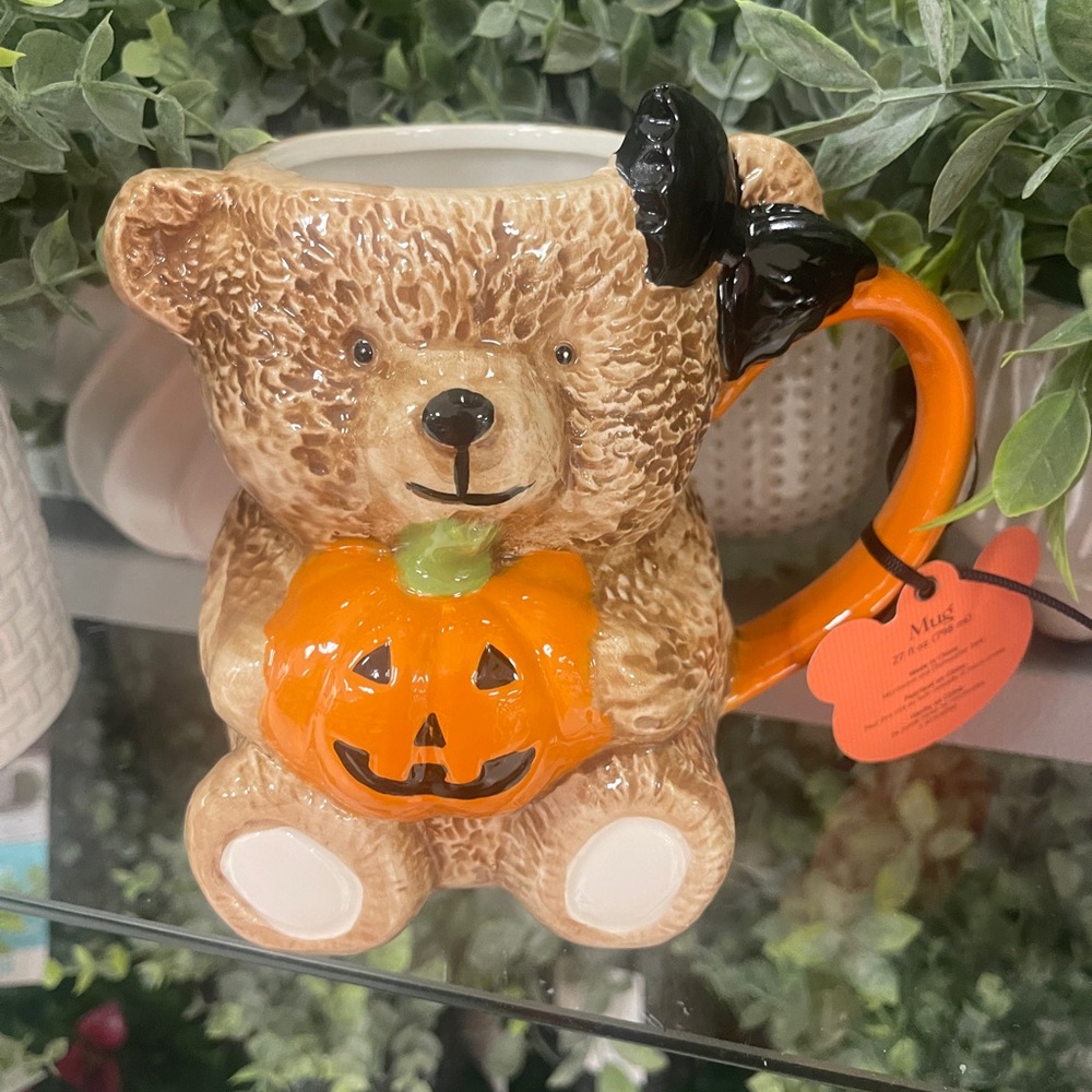 Halloween Teddy Bear Girl Pumpkin Jack o’lantern Figural Ceramic Coffee Mug NWT